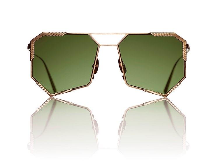 JI118 Abrumms geometric sunglasses by Jida Watt in rose gold with green gradient lenses
