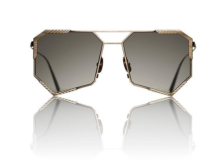JI118 Abrumms geometric sunglasses by Jida Watt in gold with grey gradient lenses